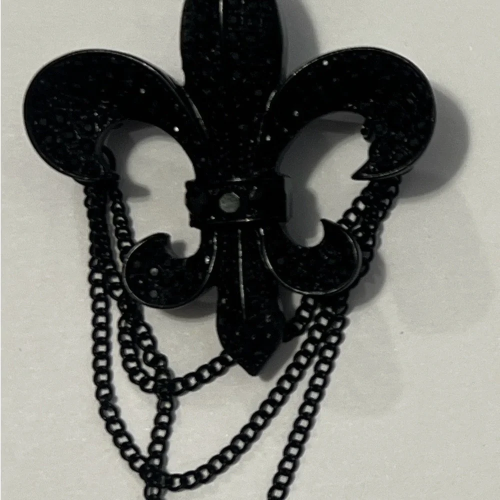 Robert Rose Black Fleur-de-Lis Brooch Pin Statement Jewelry